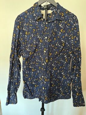 H&M Navy Shirt with Yellow, White & Blue Floral Dot Print